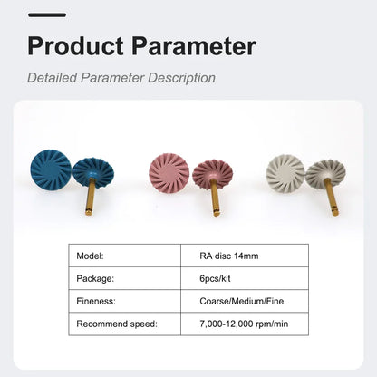 6pcs Dental Rubber Polisher Kit – Composite Resin Diamond Polishing Discs, 14mm Spiral Flex Wheels