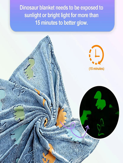 Luminous Unicorn & Dinosaur Plush Blanket – Glow-in-the-Dark Soft Flannel Throw for Boys & Girls, Christmas Gift