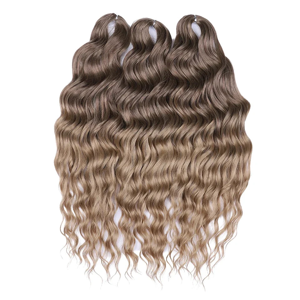 FASHION IDOL 24" Deep Wave Crochet Hair - 3-Piece Synthetic Water Wave Braiding Extensions, Ombre Rainbow Twist Hair