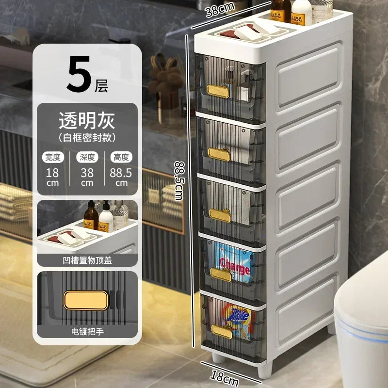 Transparent Bathroom Storage Cabinet – Luxury Visible Light Floor-Mounted Dustproof Narrow Organizer