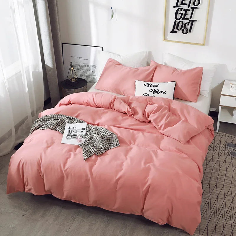 Nordic Solid Color Sanding Duvet Cover Set – 220x240cm Queen King Bedding with Pillowcases (No Sheet)