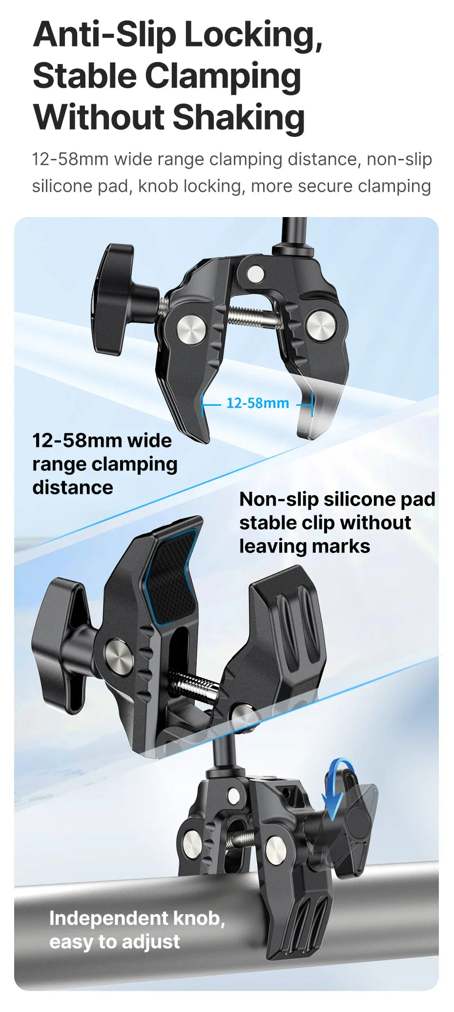 Ulanzi CO17 Super Clamp with 360° Dual-Head Magic Arm & Arri Adapter for Panoramic Camera, LED Light, and Umbrella