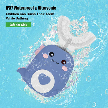 360-Degree Smart U-Shaped Electric Toothbrush for Children - Cartoon Kids Silicone Toothbrush, Automatic Rechargeable Sonic Toothbrush