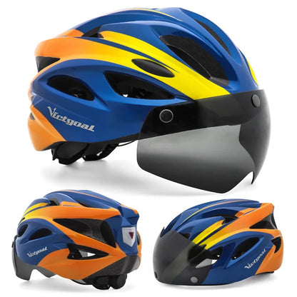 VICTGOAL Bicycle Helmet for Men - With Taillight, Magnetic Goggles, UV400 Lens & Sun Visor, MTB & Electric Scooter Bike Safety Helmet