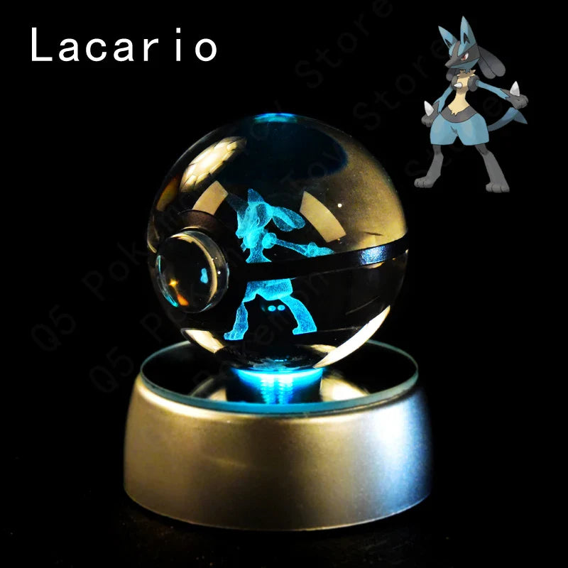 Pokemon 3D Crystal Ball Figurine — Pikachu, Gengar, Mew, Mewtwo Glass Statue with Lamp Base, Kids Birthday Gift