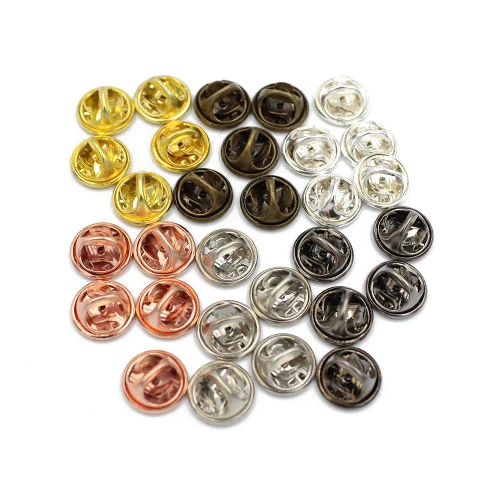 50-Set Brooch Pin Holders – Tie, Hat & Badge Backings with Flat Base & Butterfly Clasp for DIY Jewelry Findings