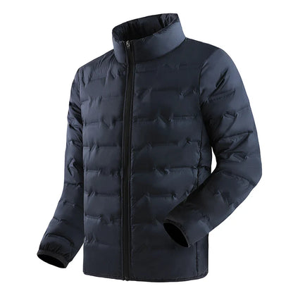Graphene Self-Heating Down Jacket for Men – Solid Windproof, Pleated Stand Collar, Warm Winter Outerwear
