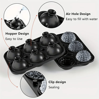 Easy-Release Silicone Ice Cube Tray with Funnel – Stackable Leakproof Design for Whiskey & Drinks, Perfect for Parties & Home