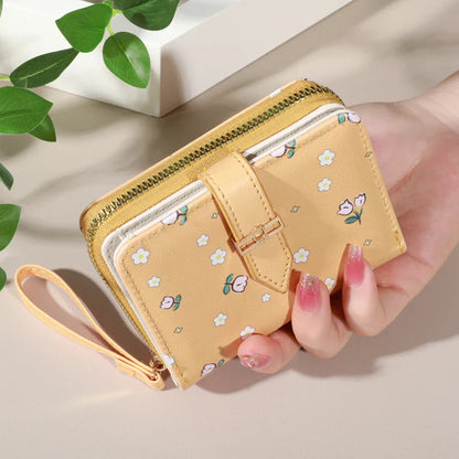 Flower Patterned Credit Card Holder – Small Zipper Card Case Wallet for Women & Men, Handheld and Compact