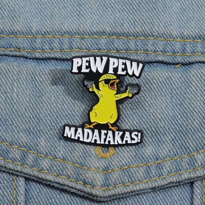 Pew Pew Madafakas Yellow Chick Enamel Pin – Cool Cartoon Brooch for Clothes, Backpacks & Lapels