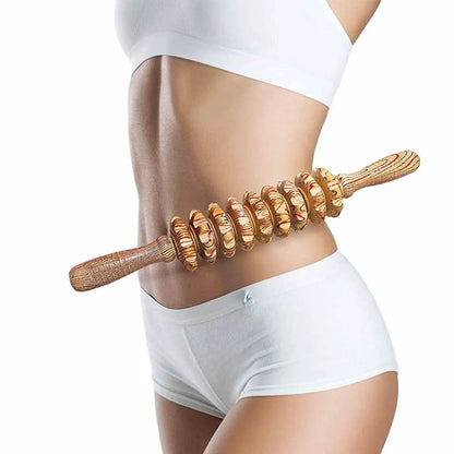 9-Roller Wooden Massage Stick – Handheld Manual Massager for Cellulite & Muscle Pain Relief