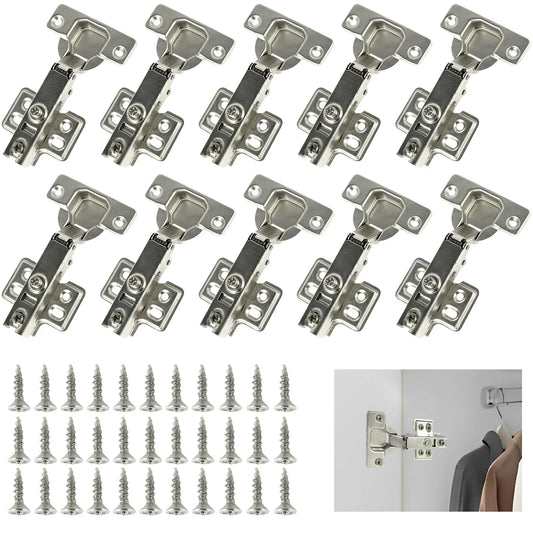 10Pcs Full Overlay Soft Close Hidden Hinges – Steel Hinges for Furniture & Kitchen Cabinet Doors with Screws