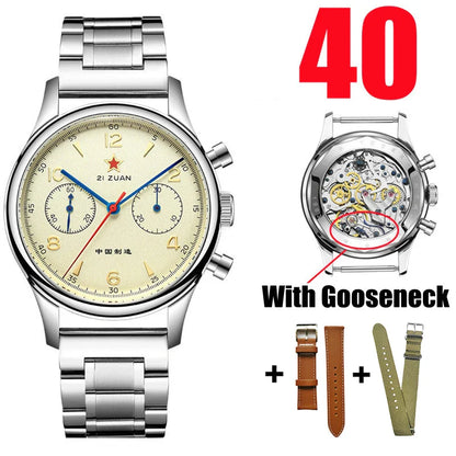 RED STAR 1963 Men's Chronograph Watch - 38mm Pilot Design with Seagull ST1901 Movement & Sapphire Glass