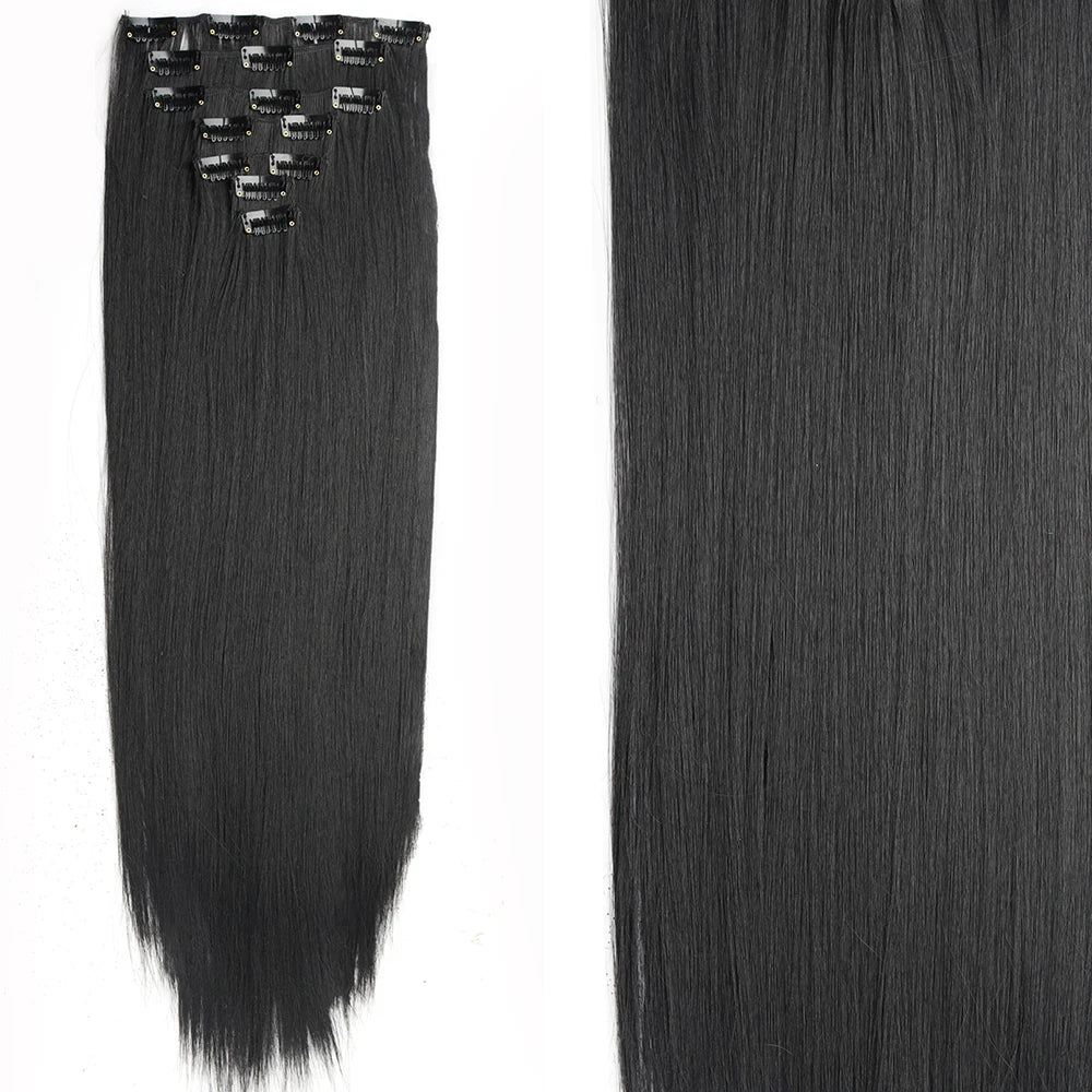 Women’s 7Pcs Hair Extensions with 16 Clips – Natural Black Straight Ombre Hairpiece