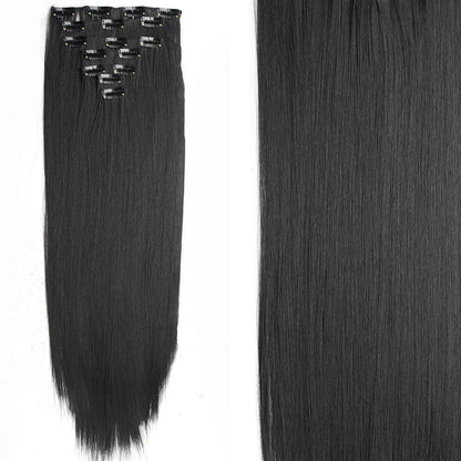 Women’s 7Pcs Hair Extensions with 16 Clips – Natural Black Straight Ombre Hairpiece