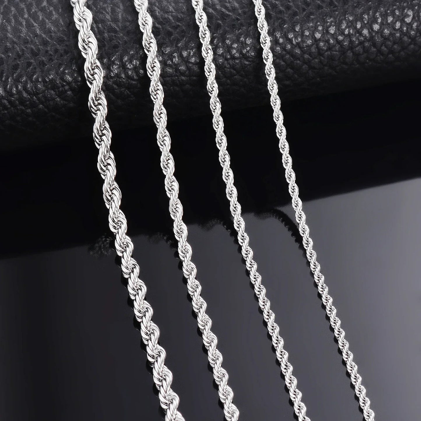 925 Sterling Silver Rope Chain Necklace & Bracelet — 2mm/3mm/4mm Width for Men & Women, Fashion Jewelry