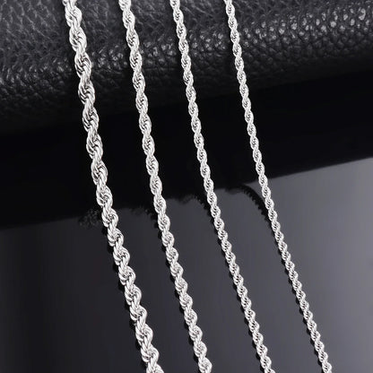 925 Sterling Silver Rope Chain Necklace & Bracelet — 2mm/3mm/4mm Width for Men & Women, Fashion Jewelry