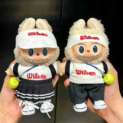 Labubu 15-17cm Doll Sports Outfit – LA Baseball & Trendy Tennis/Badminton Clothing, T-Shirt & Cargo Pants Set