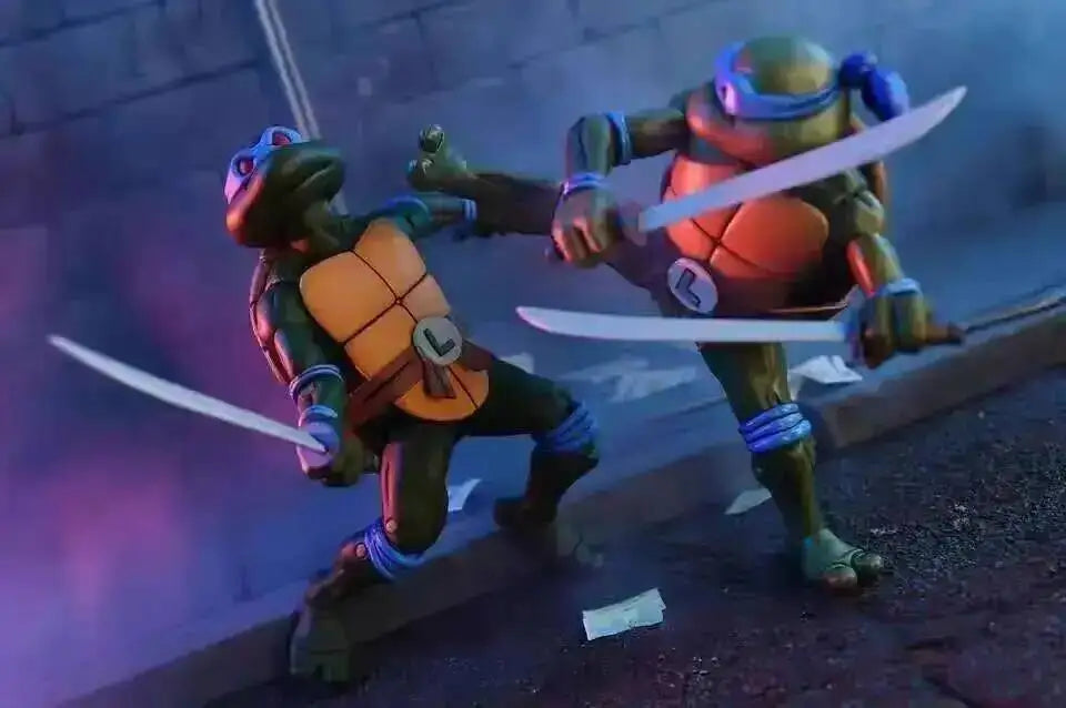 Four New NECA Anime Action Figures – Leonardo Teenage Mutant Ninja Turtles Pizza Club Model Figurines for Toys & Shelf Display