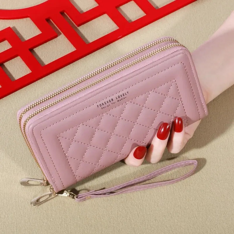 Long Women’s PU Leather Wallet – Double Zipper Clutch with Tassel, Card Holder & Coin Purse