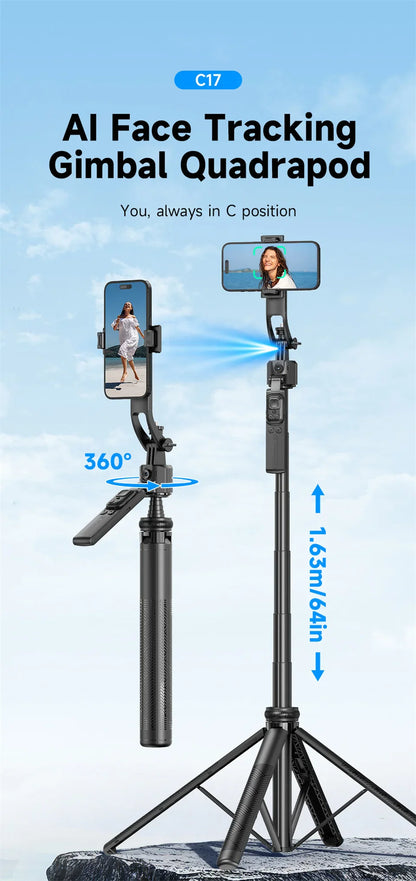C17 360° Auto-Rotation Monopod – AI Tracking Tripod with Bluetooth Shutter, Fill Light & Wireless Selfie Stick for Phones