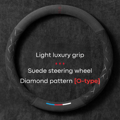 Universal Cowhide Suede Steering Wheel Cover — Breathable 37-38cm Car Accessory Wrap