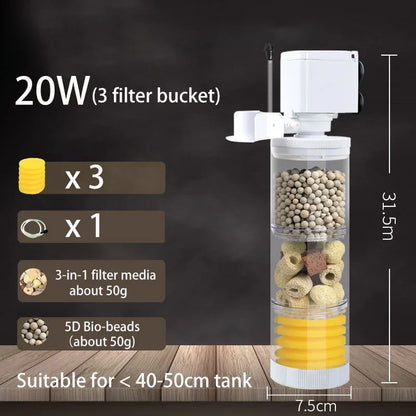 220V Silent Aquarium Filter – Submersible Water Pump with Bio Sponge, Skimmer & Waves Maker for Turtle & Fish Tanks