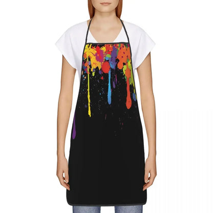 Funny Paint Splatter Bib Apron – Multicolor Kitchen Chef Artist Graffiti Cooking & Baking Tablier for Men & Women