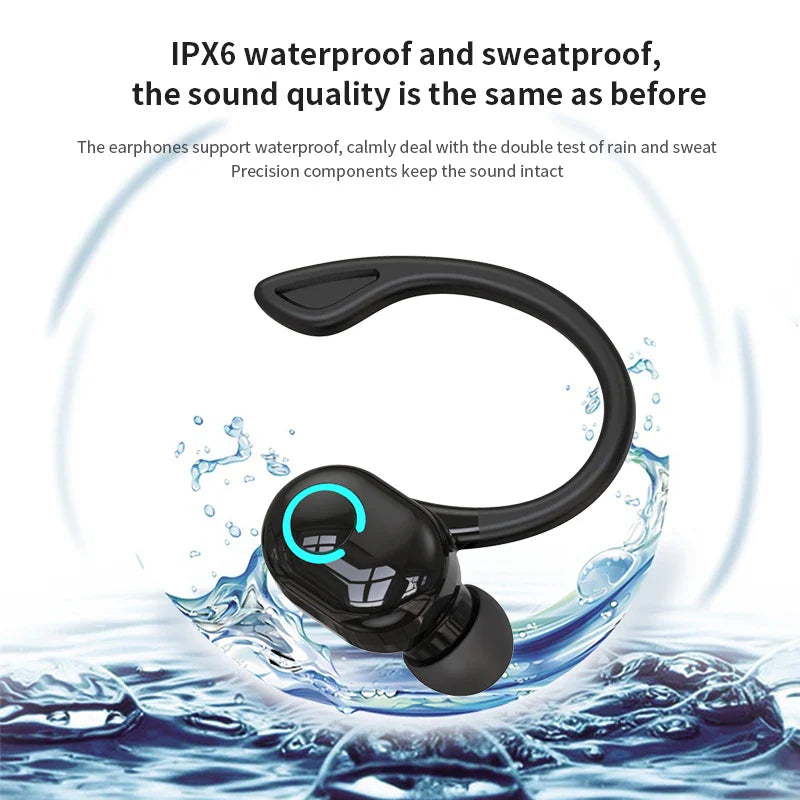 Wireless Bluetooth Earphones – HiFi Bass Ear-Hook Earbuds with HD Mic, Noise Cancelling, Waterproof Sports Gaming Headset