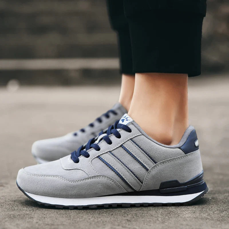 Men's Casual Artificial Leather Sneakers – Lightweight Breathable Lace-Up Flats for Spring & Outdoor Wear