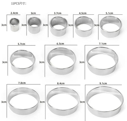 11pcs Round Stainless Steel Biscuit & Dough Cutter Set – Dumpling Skin, Cookie & Pastry Molds for Baking