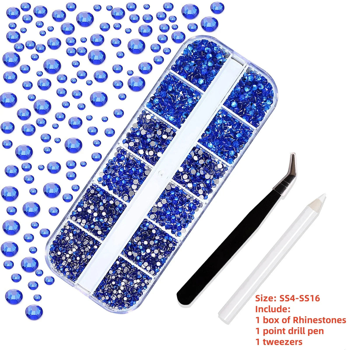 12-Grid 3D Glass AB Crystal Nail Art Rhinestones Kit – Flatback Round Beads with Tools for Nail Jewelry & Diamond Decoration