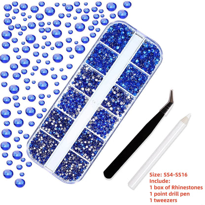 12-Grid 3D Glass AB Crystal Nail Art Rhinestones Kit – Flatback Round Beads with Tools for Nail Jewelry & Diamond Decoration