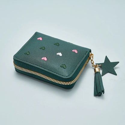 Pu Leather Mini Wallet for Women - Multifunctional Money Clip with Love Embroidery and Certificate Storage