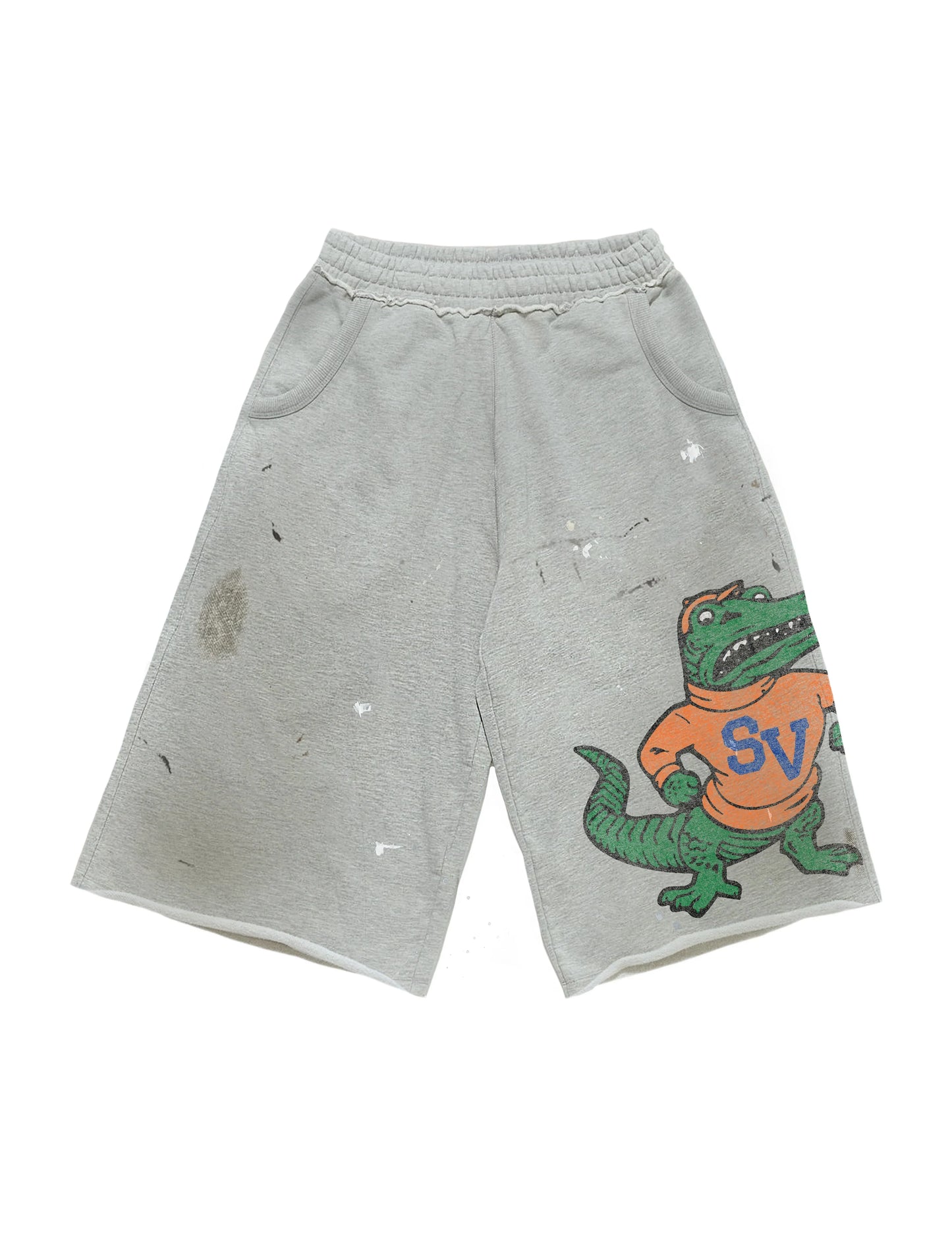 Y2K Alligator Grey T-Shirt Set - Vintage Letter Print Long Sleeve Top and Casual Shorts for Men & Women