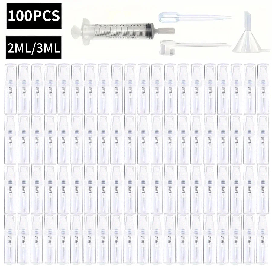 100PCS Mini Spray Bottles 2ml/3ml – BPA-Free Clear Refillable Travel Atomizer for Perfume & Cosmetics Portable Fine Mist Sprayer