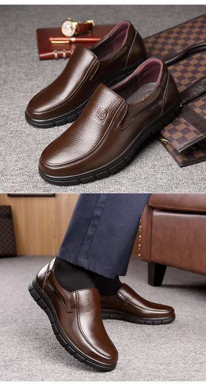 Genuine Leather Handmade Men's Shoes – Casual Loafers, Breathable Slip-On Walking Sneakers for Outdoor Wear