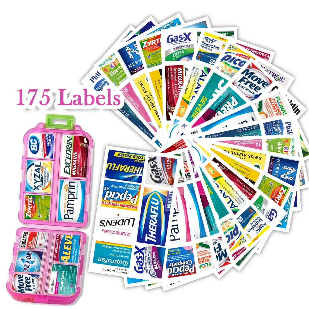 10-Grid Pill Organizer Box with 175 Labels – Mini Medicine Storage for Travel & Daily Use