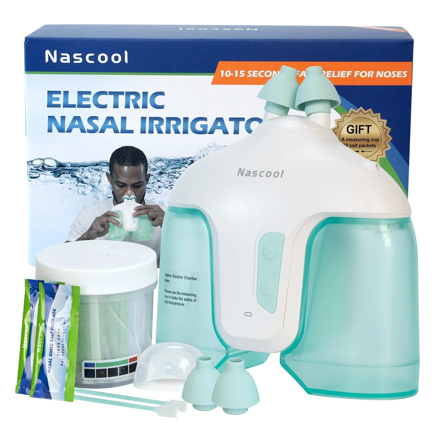 Electric Nasal Irrigation System – Includes 50 SaltPods, Nose Washer & Sinus Rinse Cleaner for Congestion Relief