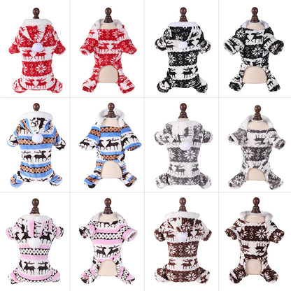 Winter Dog Christmas Jumpsuit – Warm Plush Pajamas for Small to Medium Dogs and Cats, Cute Overalls for Puppies, Yorkies, and Chihuahuas
