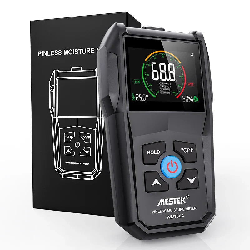 Non-Contact Wood Moisture Meter | Digital Electromagnetic Timber Humidity Tester with Color Screen