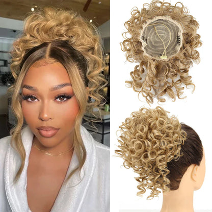 Synthetic Messy Bun Hair Piece – 60g Elastic Drawstring Curly Wave Hair Bun Extension for Women (Dark Brown)