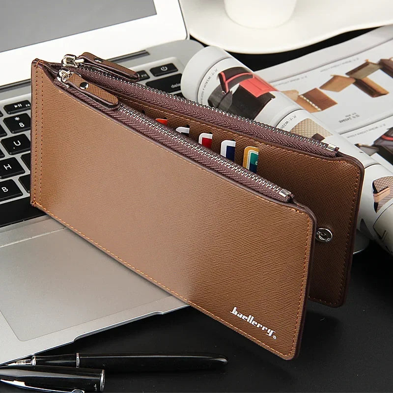 Large Capacity 16-Slot Leather Wallet for Men – Bifold Money Purse with Coin Pocket, Fashionable Brand