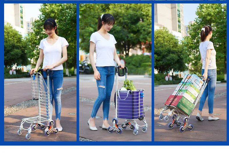 Portable Aluminum Alloy Grocery Cart – Folding Trolley with Large Capacity, Lightweight & Step Climbing Design