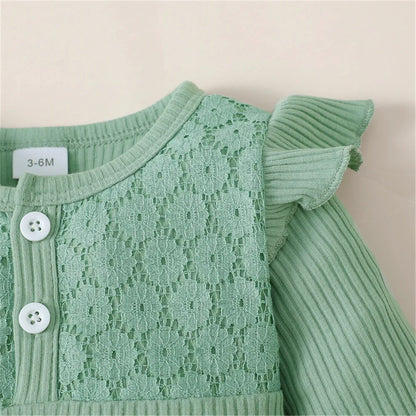 3-Piece Baby Girl Clothes Set – Long Sleeve Romper, Flower Pants & Headband, Spring & Autumn Outfit for 0-18 Months