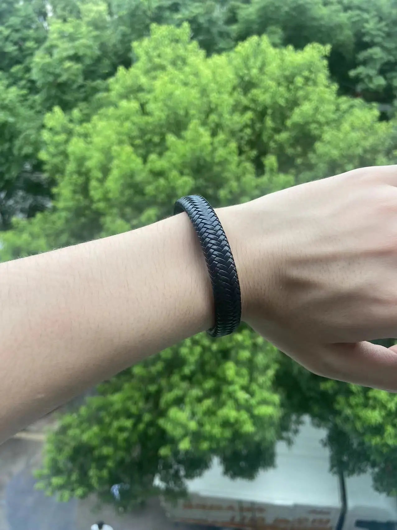 Black PU Leather Magnetic Bracelet for Men - Elegant and Mature Gift Idea