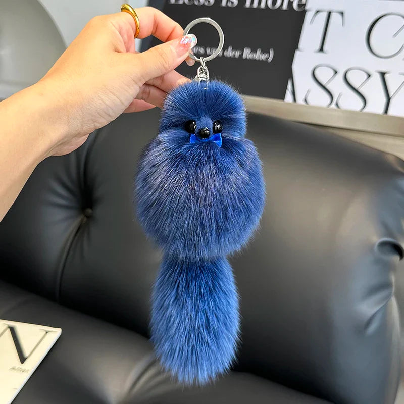 2024 Cute Real Fox Fur Plush Keychain – Pompom Bag Pendant & Car Key Ring Toy for Girls