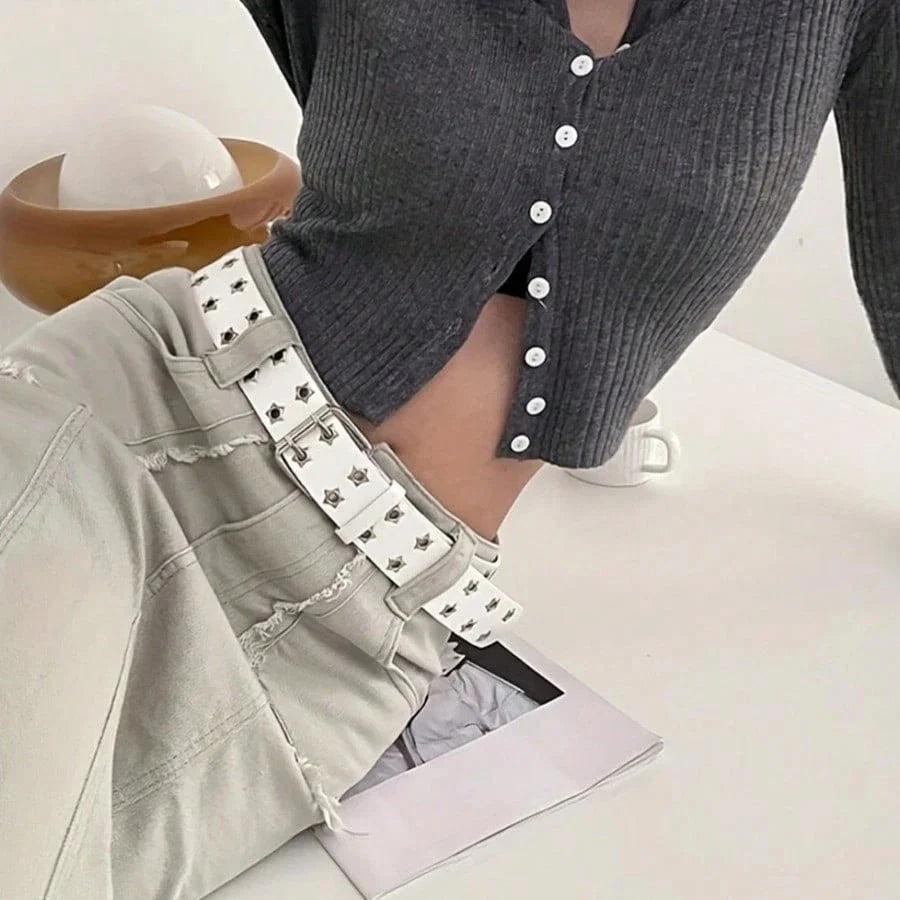 Women's Punk Hollow-Out Belt - Star Decor Fashion Waistband for Fall, Autumn & Halloween
