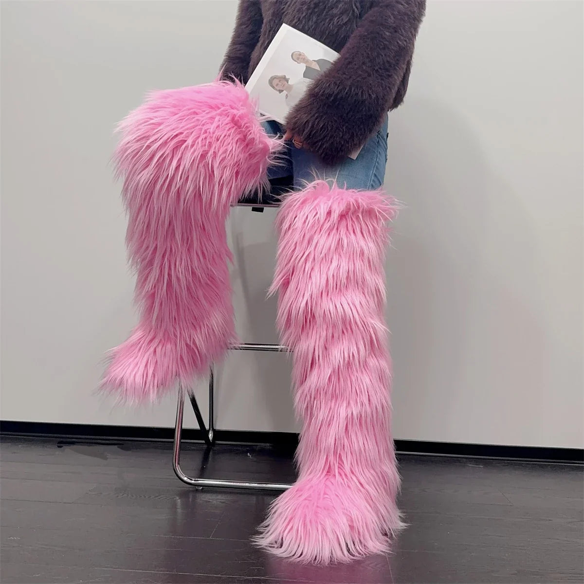 Women’s Faux Mongolian Fur Thigh High Boots - Winter Warm Plush Lined Fashion Boots for Cold Weather