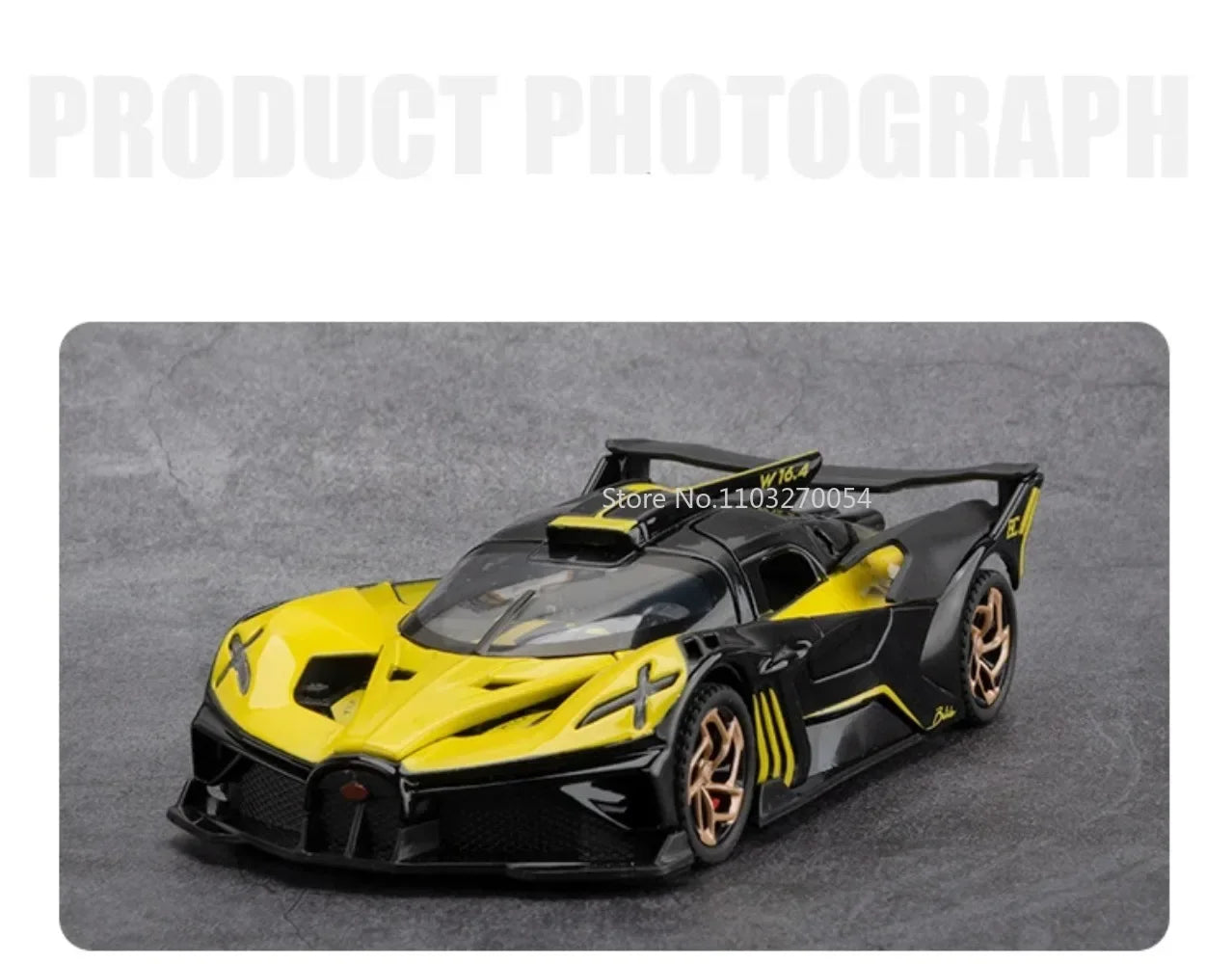 1/32 Bugatti Bolide Alloy Sports Car Model — Diecast Metal Vehicle with Sound & Light, Pull-Back Toy for Boys